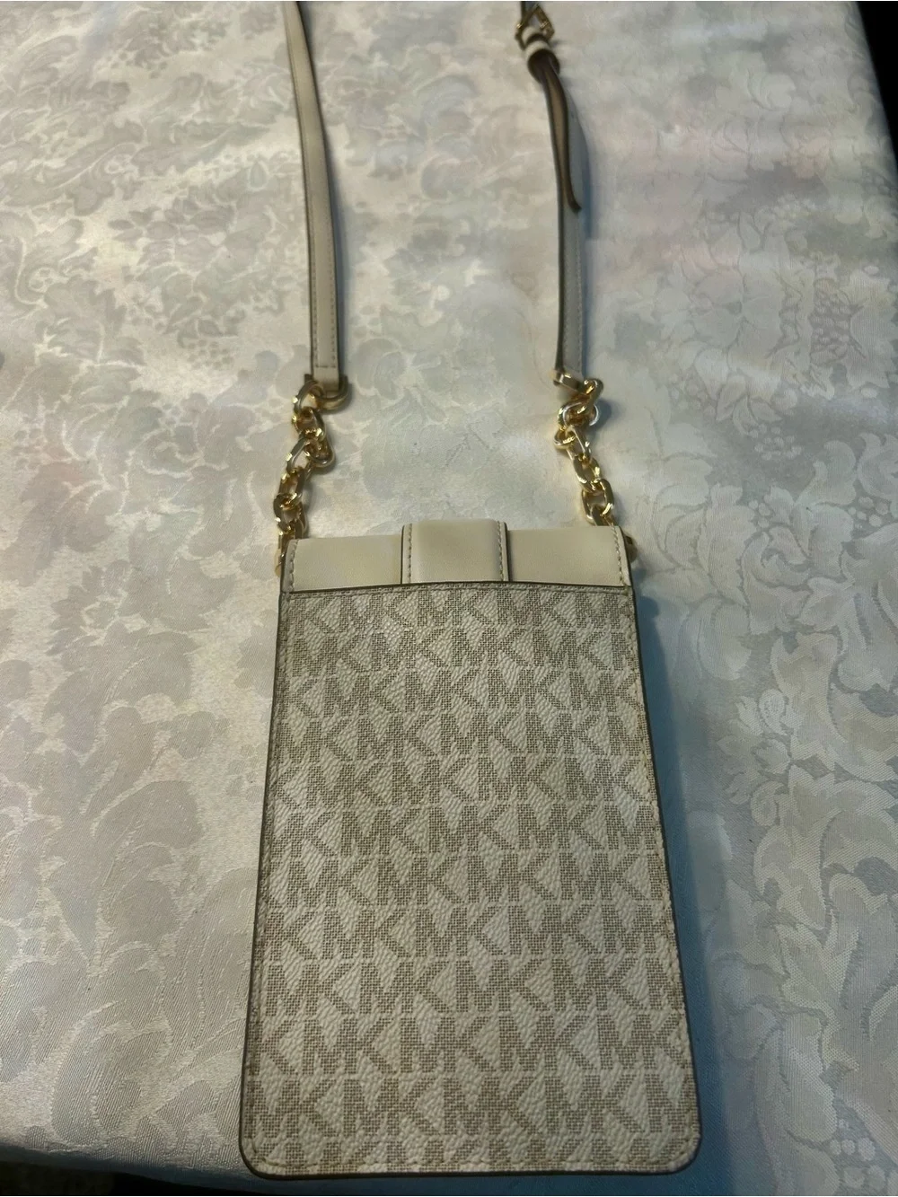 Michael Kors Cream Logo Crossbody Phone Pouch with Gold Hardware